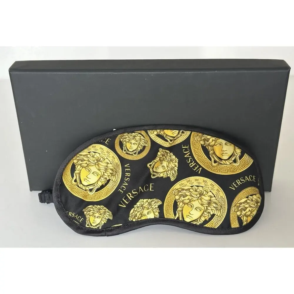 Versace Black Gold Medusa Logo Allover Print Sleep Mask Italy ZMAS18107 NWT $175